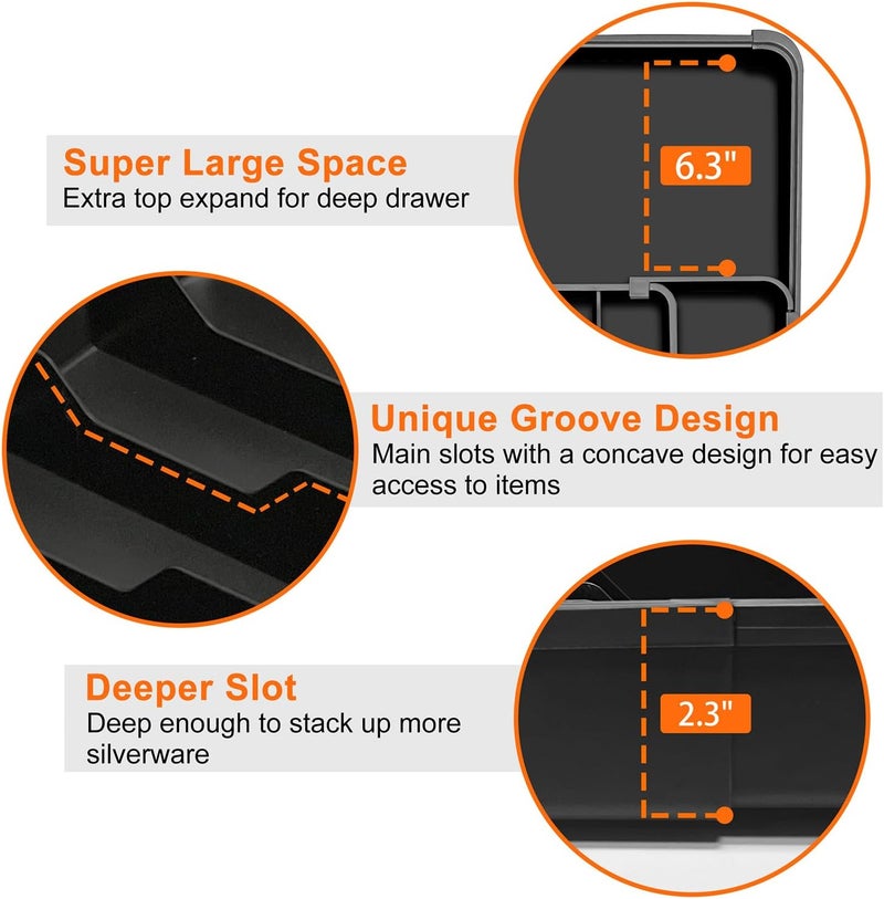 Spaclear Silverware Organizer - Expandable Kitchen Drawer Organizer, Utensil Drawer Organizer, Adjustable Plastic Flatware and Cutlery Holder, Kitchen Organizers Storage for Forks Knives, Black - Image 4